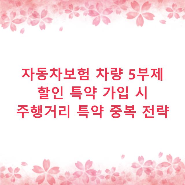 자동차보험 차량 5부제 할인 특약 가입 시 주행거리 특약 중복 전략