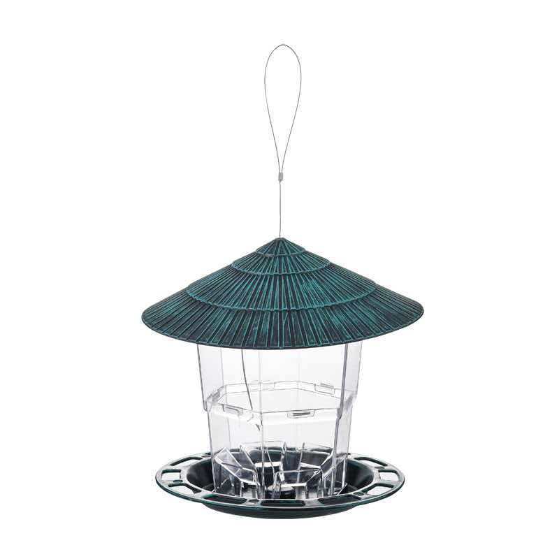 Hanging bird feeder for outdoor use