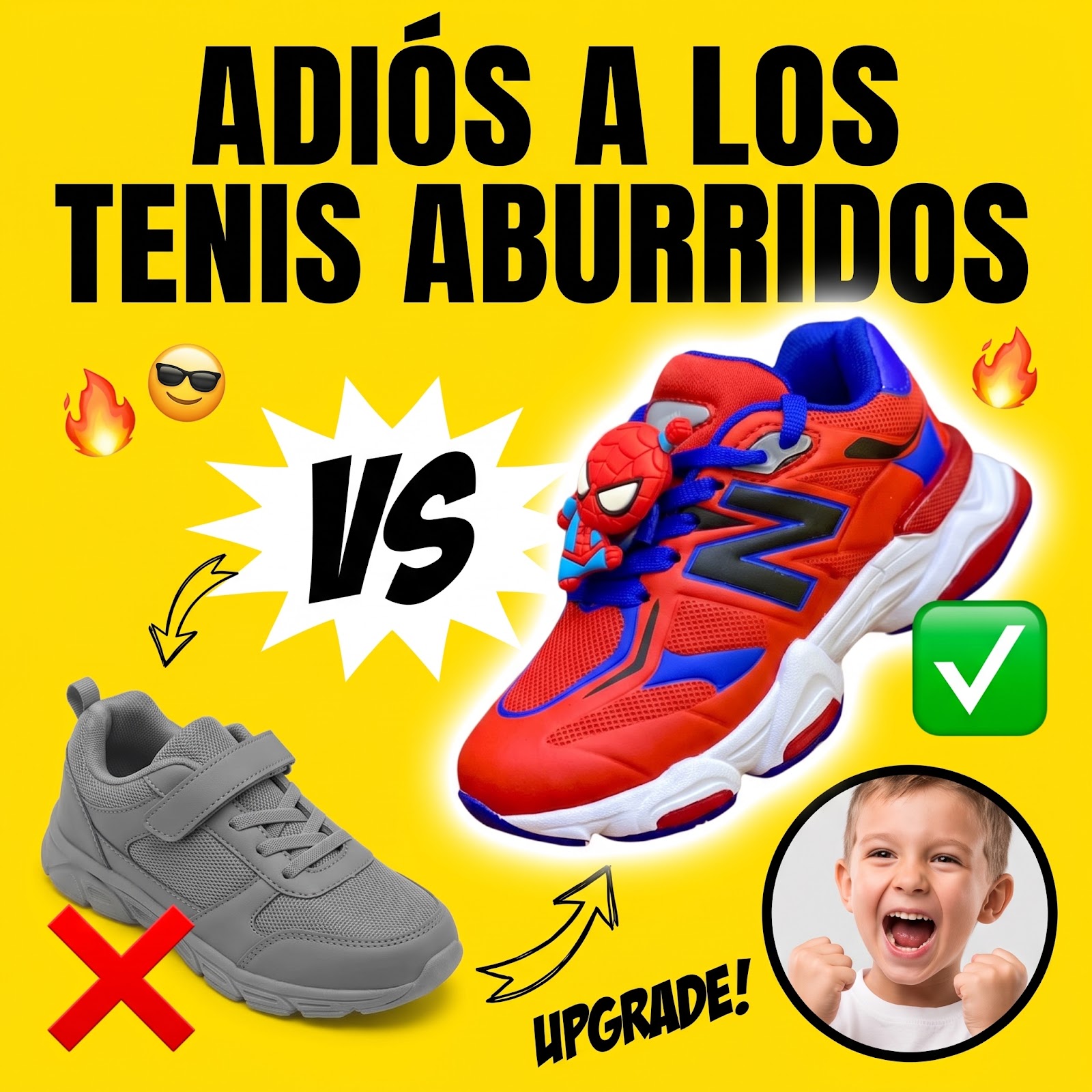 Comparación tenis Spider-Héroe vs aburridos