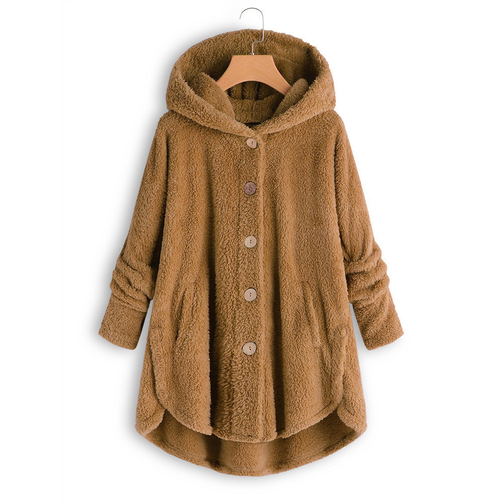 Women's plush jacket with button placket, asymmetrical
