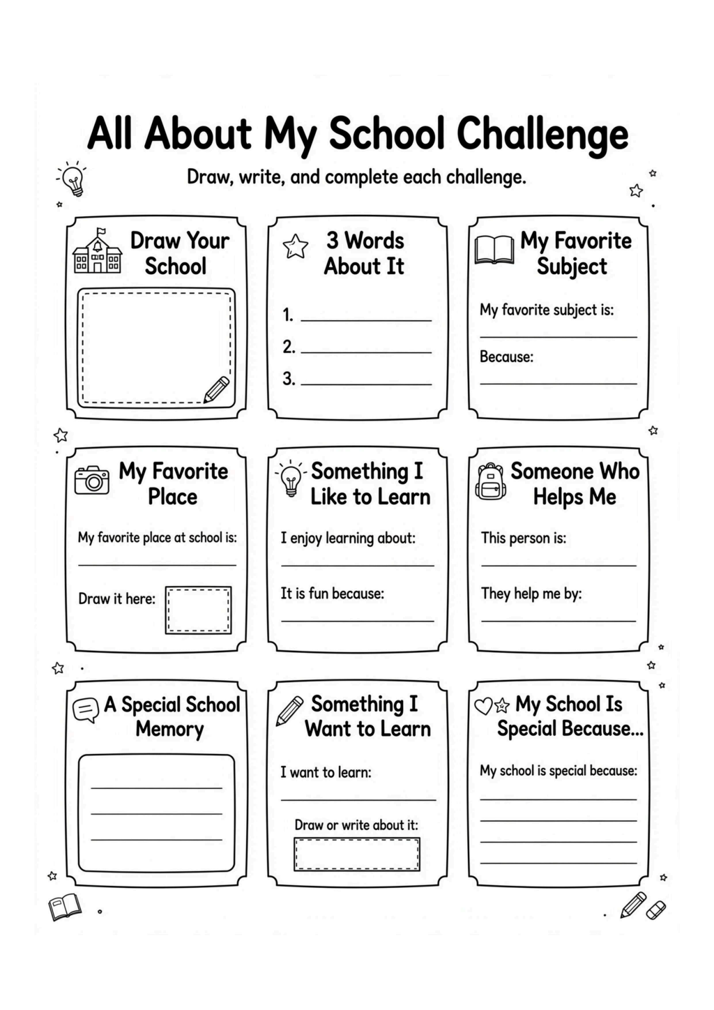 All About My School Challenge Worksheet