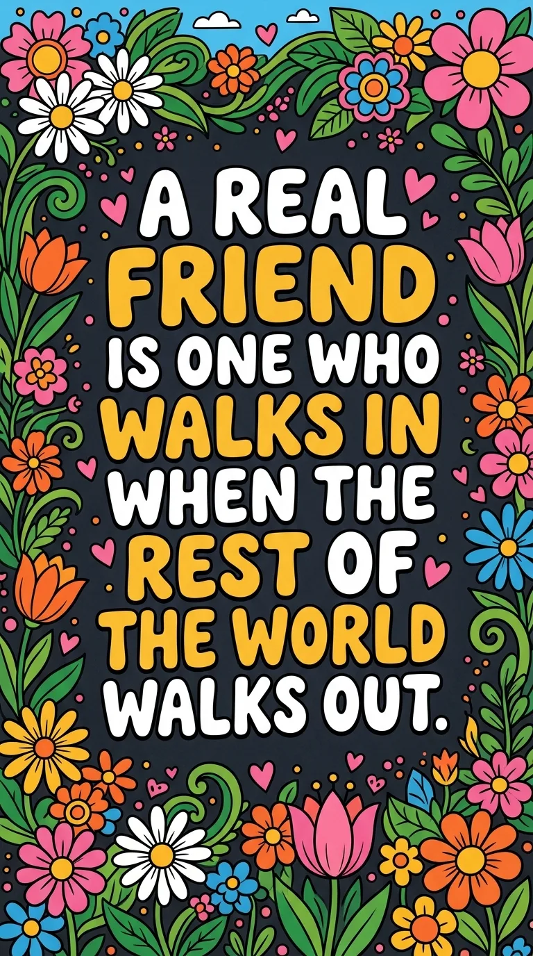 Inspiring Friendship Quote Typography Illustration with Flowers - Free 8K and 4K mobile Wallpaper Background