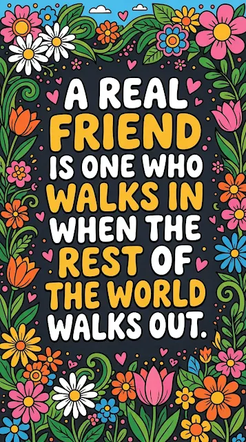 Inspiring Friendship Quote Typography Illustration with Flowers