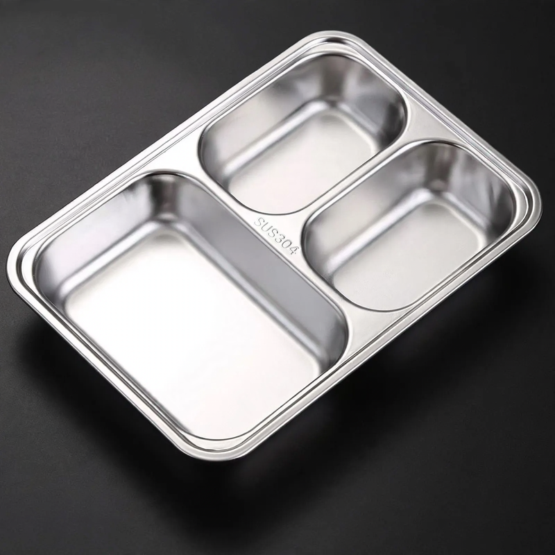 Stainless steel tray with compartments, square
