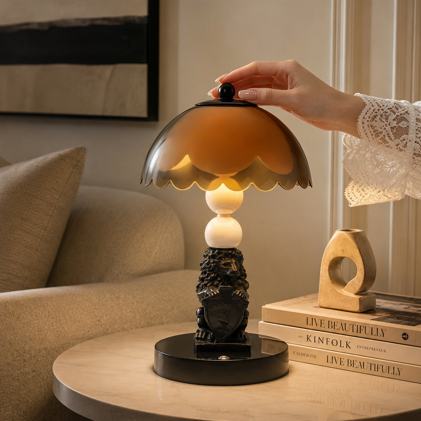 Lion Table Lamp, ABS, black, Touch Control