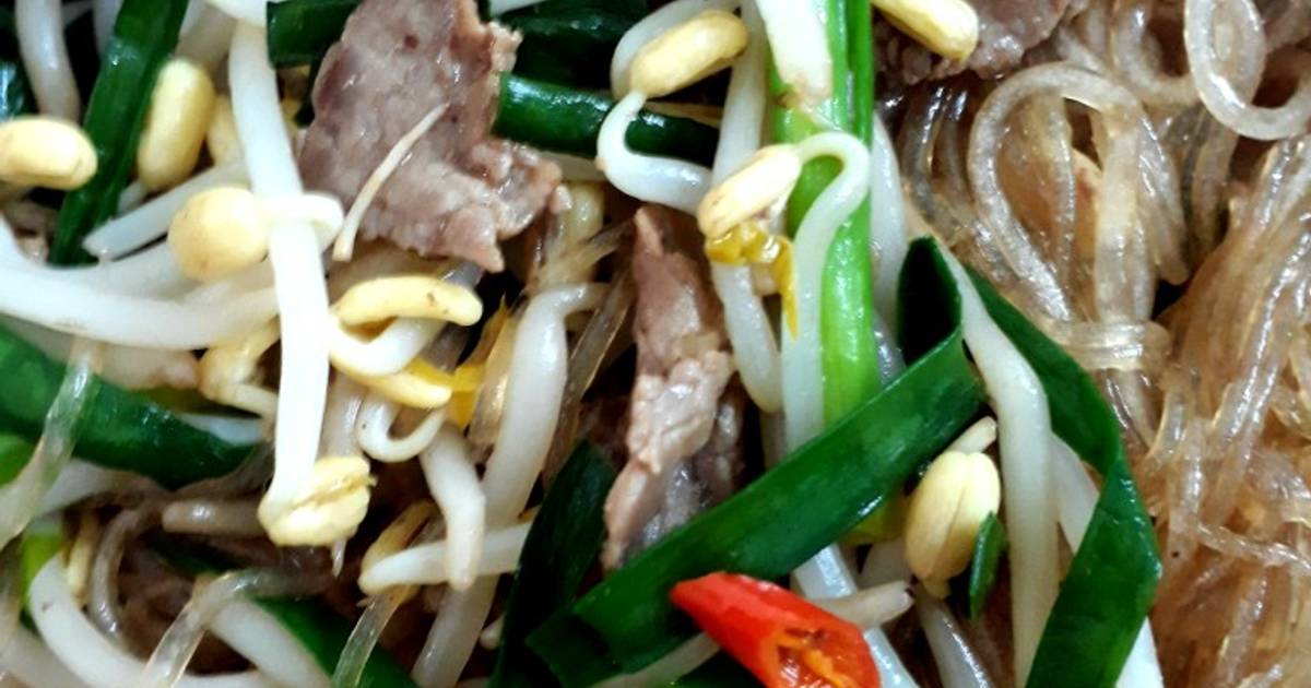 Miến xào bò giá hẹ