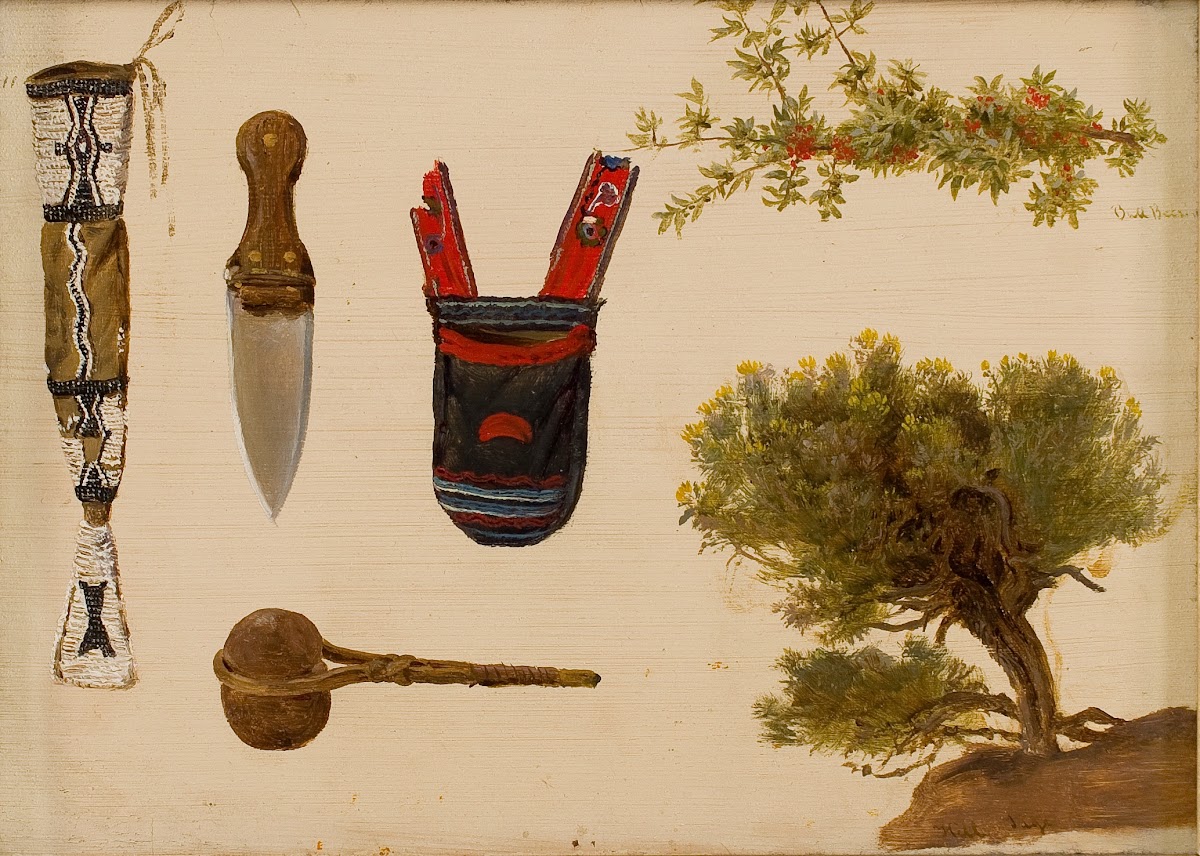 Studies of Beaded Scabbard and Knife Decorated Pouch Stone Axe Branch of Bull Be
