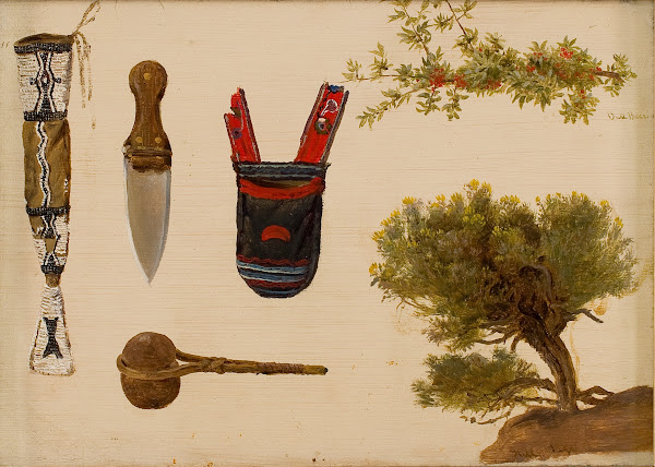 Studies of Beaded Scabbard and Knife Decorated Pouch Stone Axe Branch of Bull Be