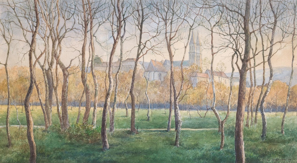 A small birch forest with a view Klosterneuburg monastery 1917
