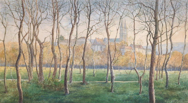 A small birch forest with a view Klosterneuburg monastery 1917