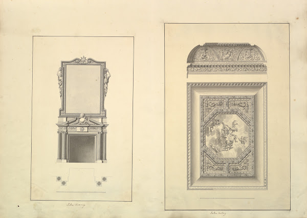 Leaf from Aedes Walpolianae mounted with two drawings a Salon Chimney Houghton H