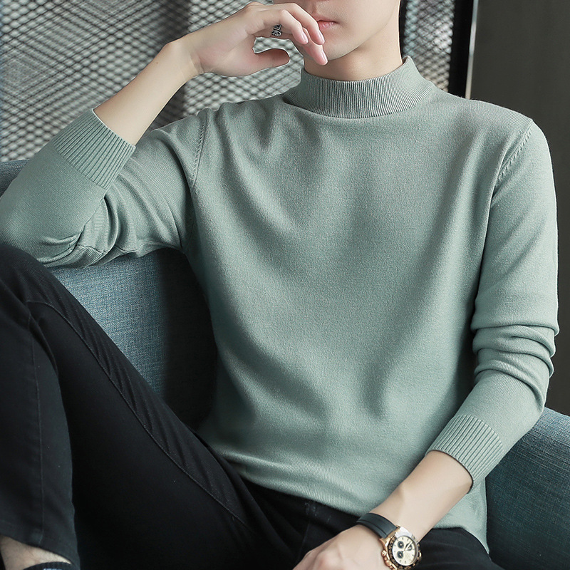 Men's knit sweater with stand-up collar