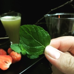 Thêm vào cối xay lá bạc hà, cho thêm đường, sữa chua và sữa đặc vào cối.