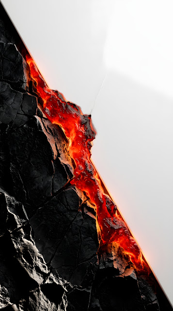 Minimalist Black Rock and White Surface Split by Glowing Magma - Free mobile Wallpaper