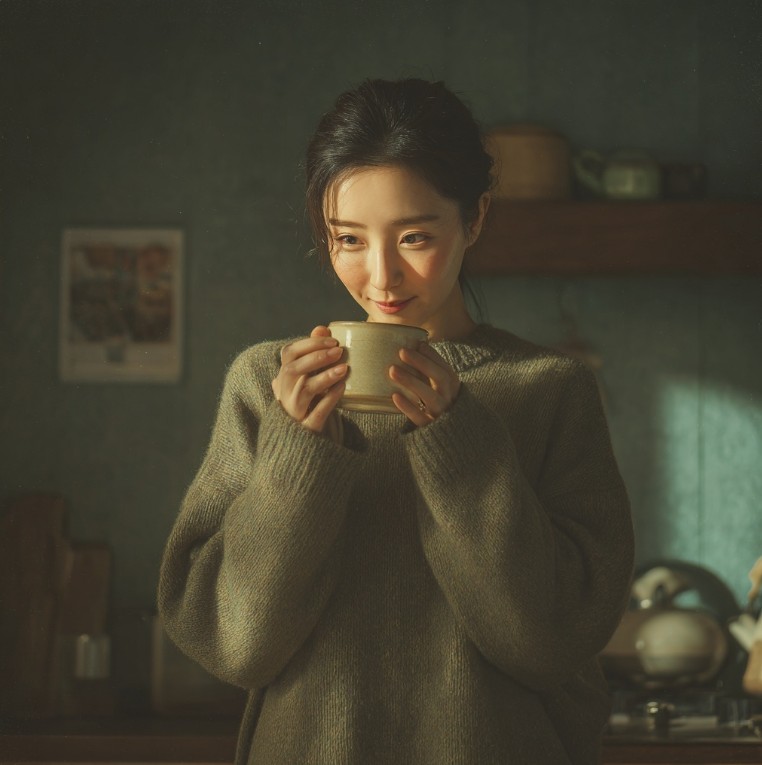 따뜻한 생강차를 마시는 모습