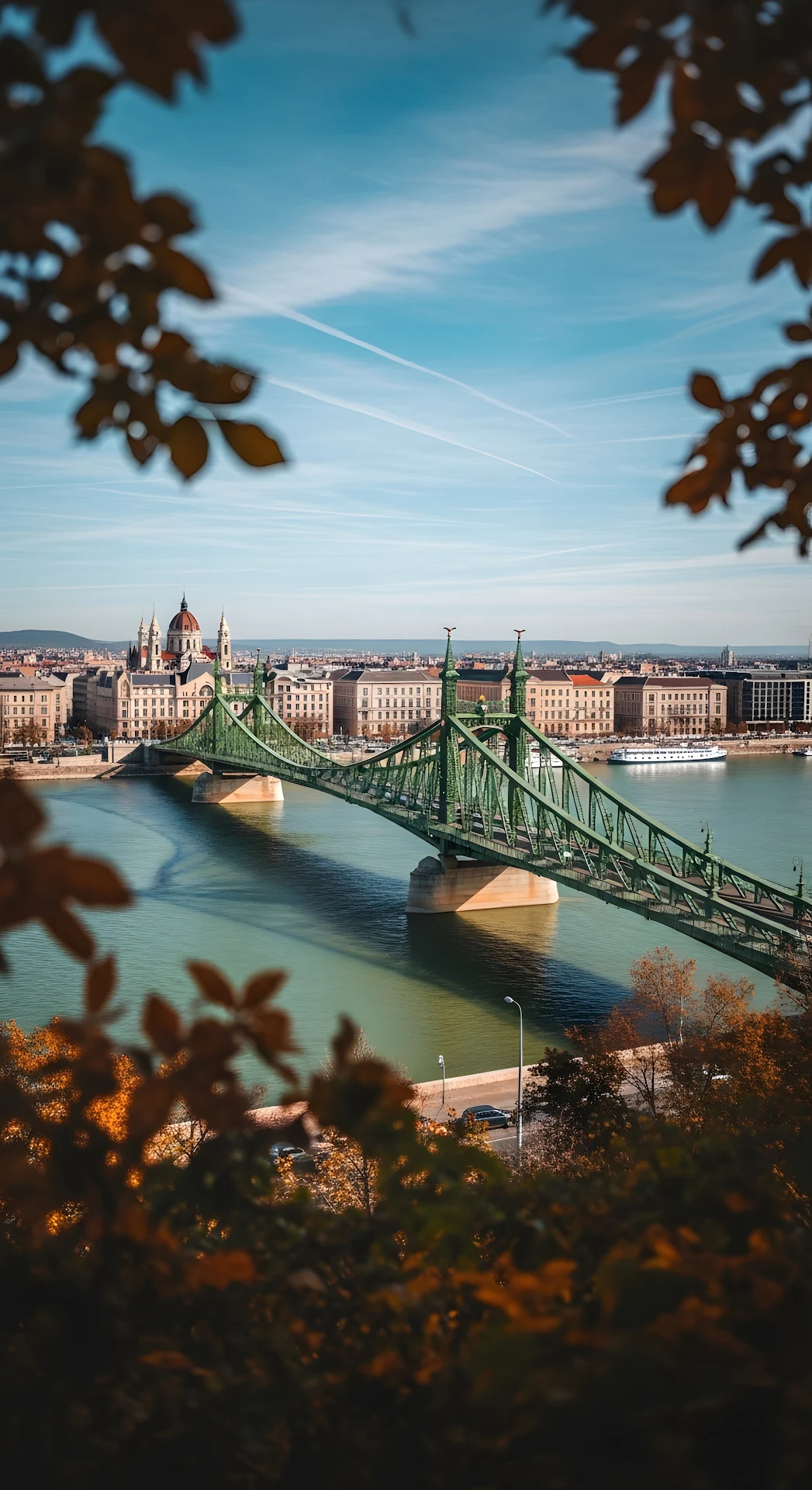 Liberty Bridge Budapest in Autumn Framing - Free 4K mobile Wallpaper