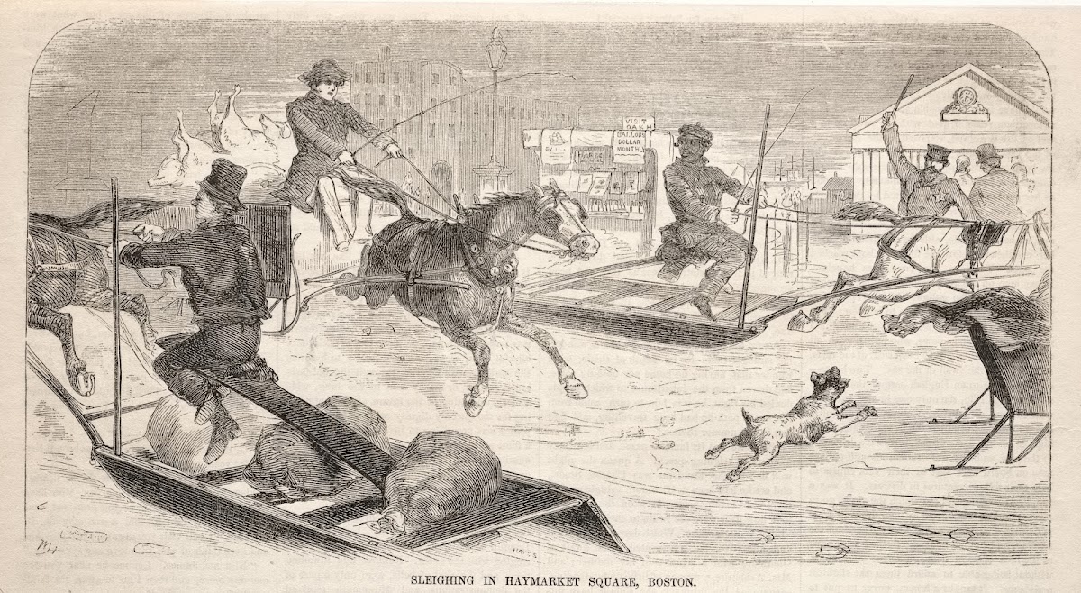 Sleighing in Haymarket Square Boston 1859