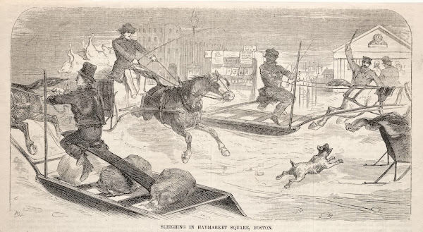 Sleighing in Haymarket Square Boston 1859