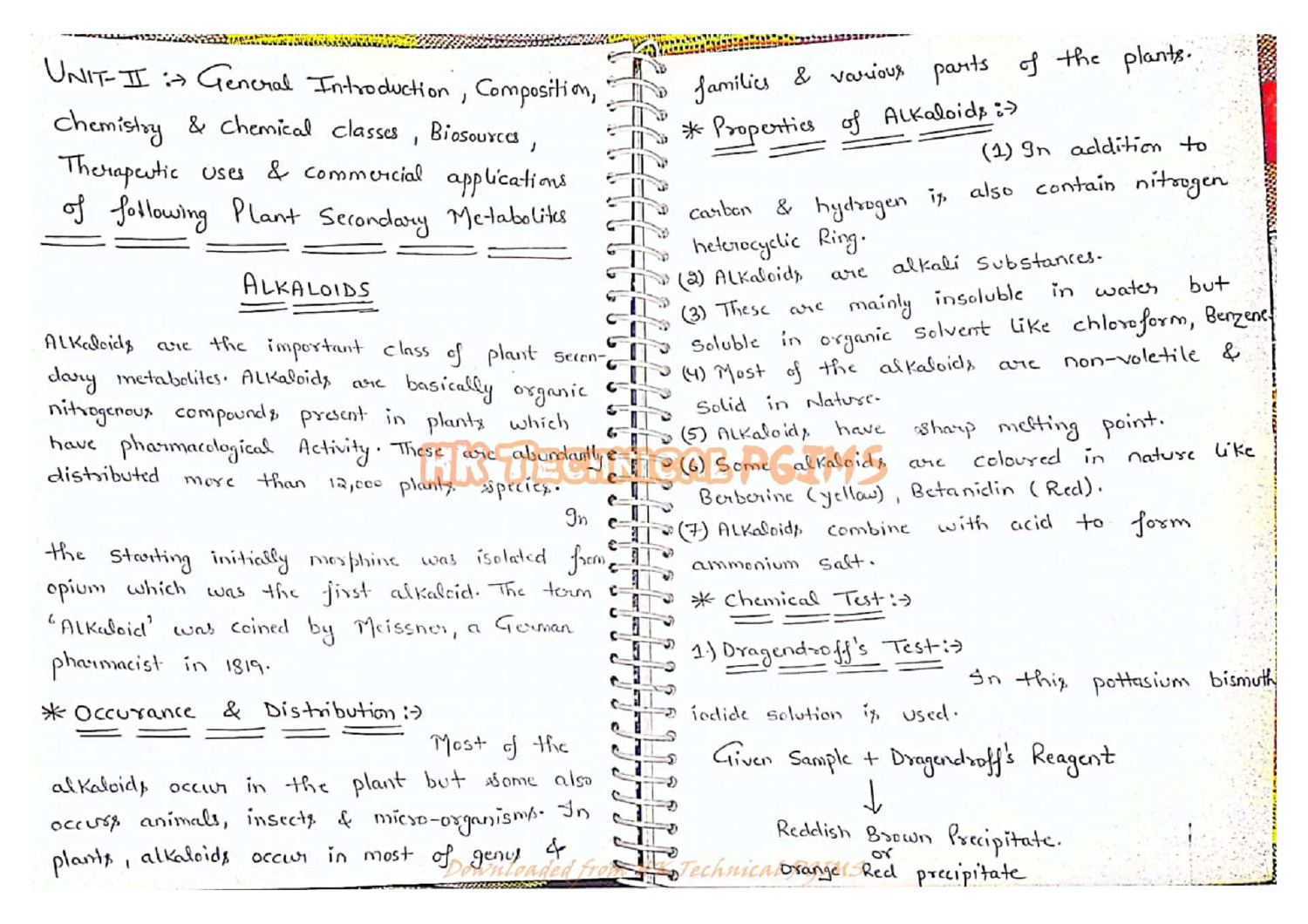 Pharmacognosy II Unit 2 (Secondary Metabolites) Notes 5th Semester B.Pharmacy Lecture Notes,BP504T Pharmacognosy and Phytochemistry II,BPharmacy,Handwritten Notes,BPharm 5th Semester,Important Exam Notes,