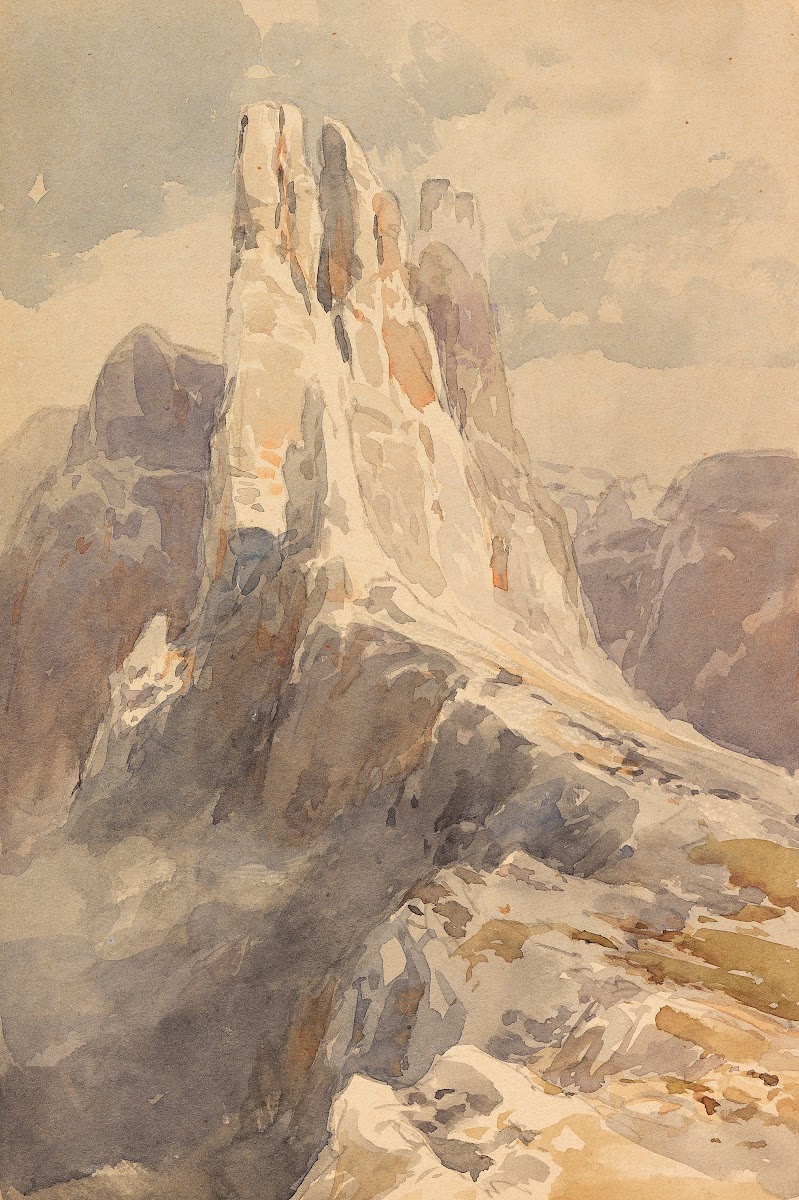 Blick auf die Vajolet Türme in den Dolomiten 1905