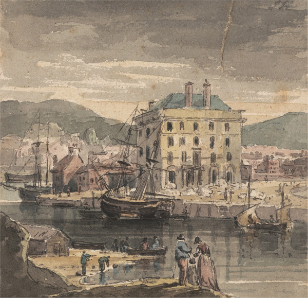 Weymouth with figures shipping and view of the Custon House