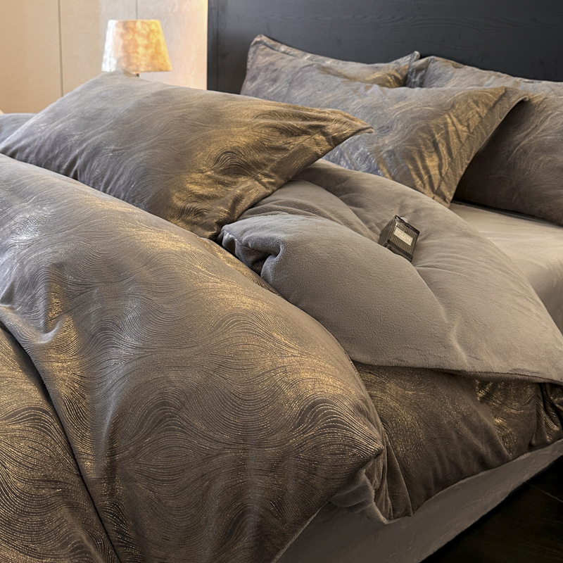 Milchfaser-Bettwäsche-Set, Fleece, Winter, 4-teilig
