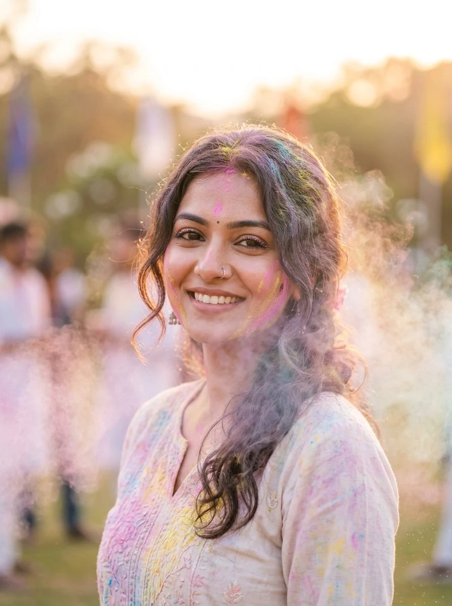 Retrato de ensueño del festival Holi
