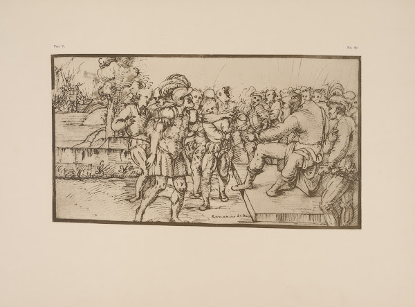 Girolamo Romanino  Drawing of soldier approaching king surrounded by crowd 1900