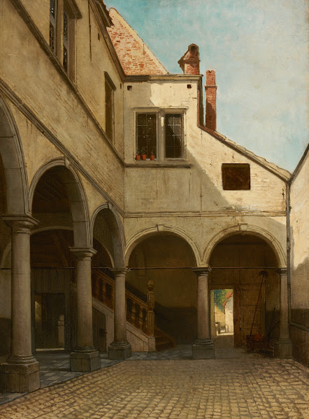 Binnenkoer van herenhuis met zuilengalerij 1850