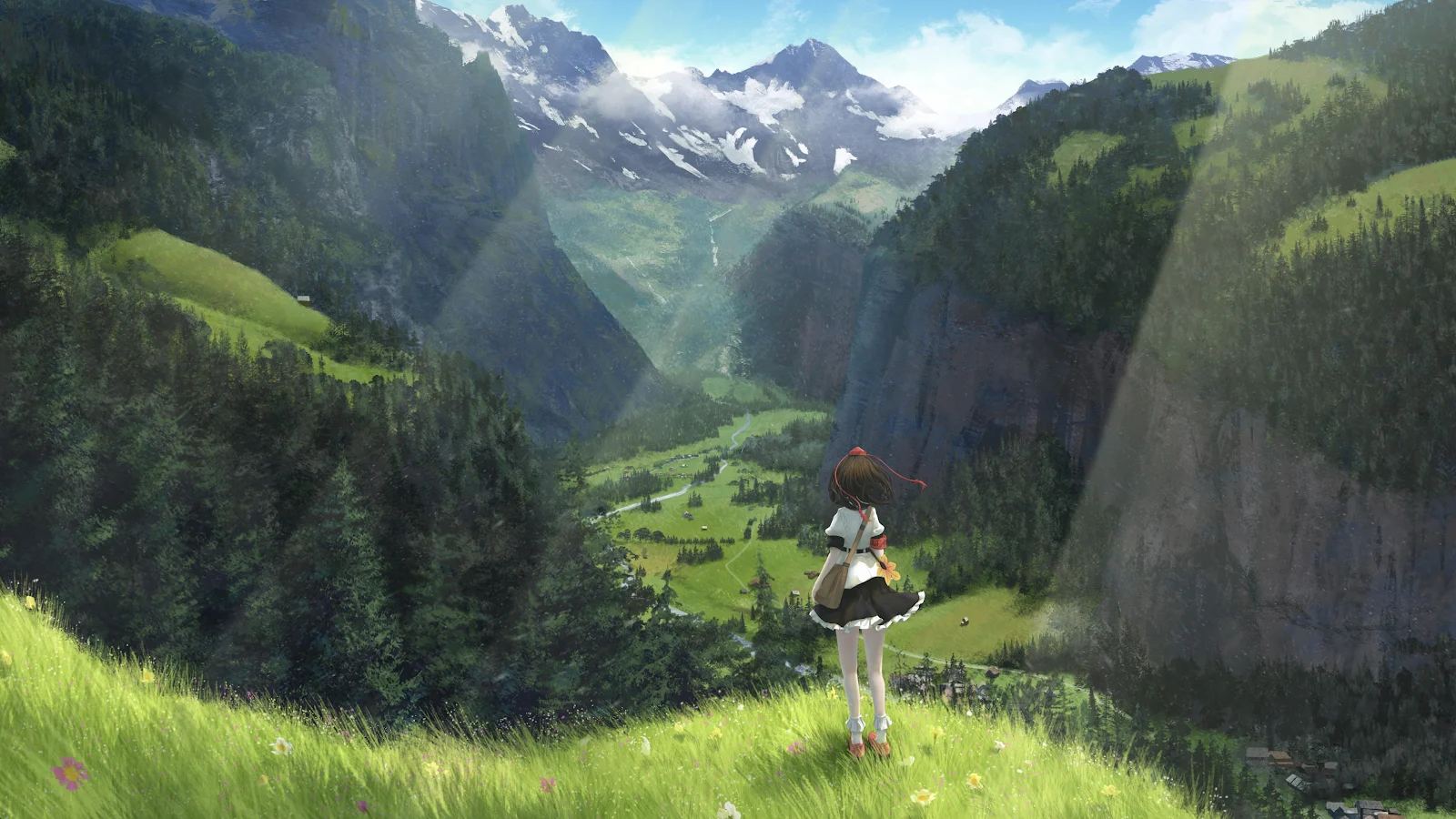 Haruhi Suzumiya Overlooking Green Valley - Anime Digital Art 4K Wallpaper (3840x2160)
