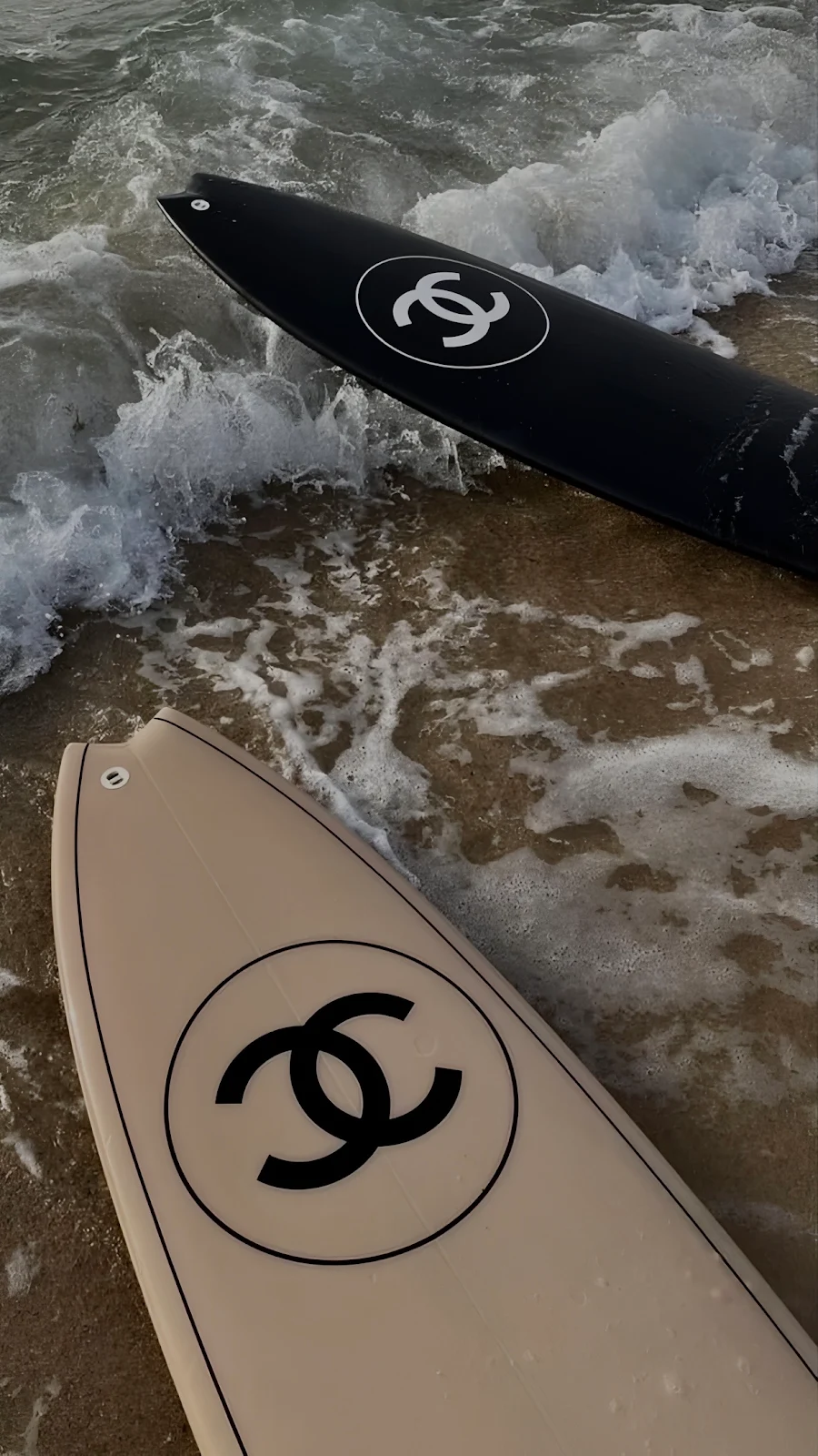 Chanel Surfboards on Ocean Beach - Lifestyle Photography Full HD iPhone Wallpaper (1220x2170)