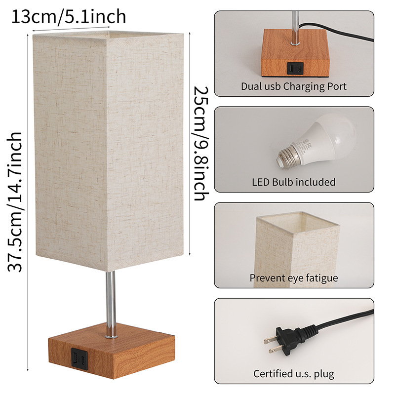 Table lamp with wooden base, LED, USB charging, model HCG-TD1009