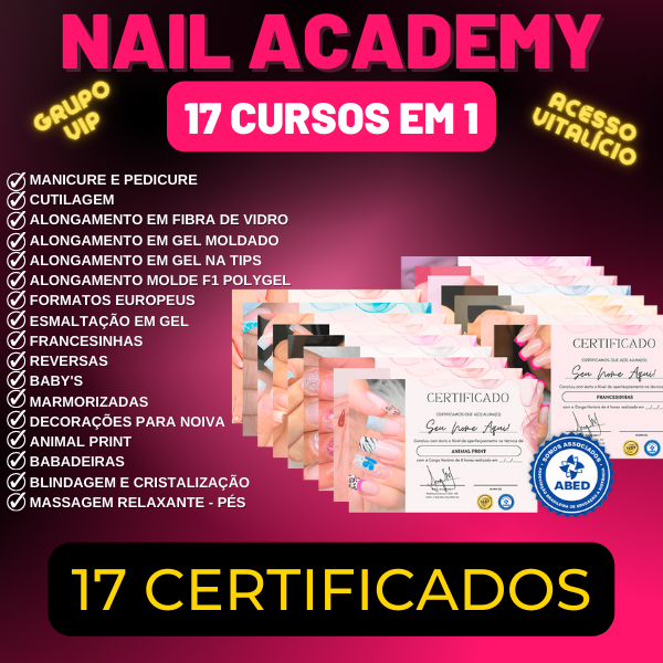 Certificados do curso Nail Academy