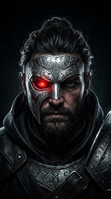 Dark Fantasy Portrait of a Masked Face with a Glowing Red Eye - Free mobile Wallpaper