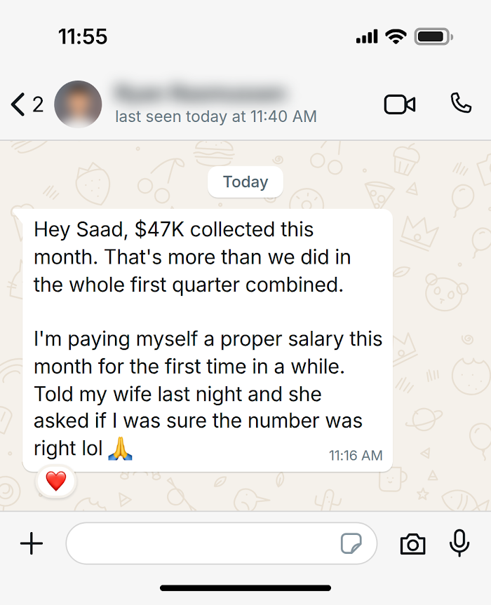 Client message on WhatsApp