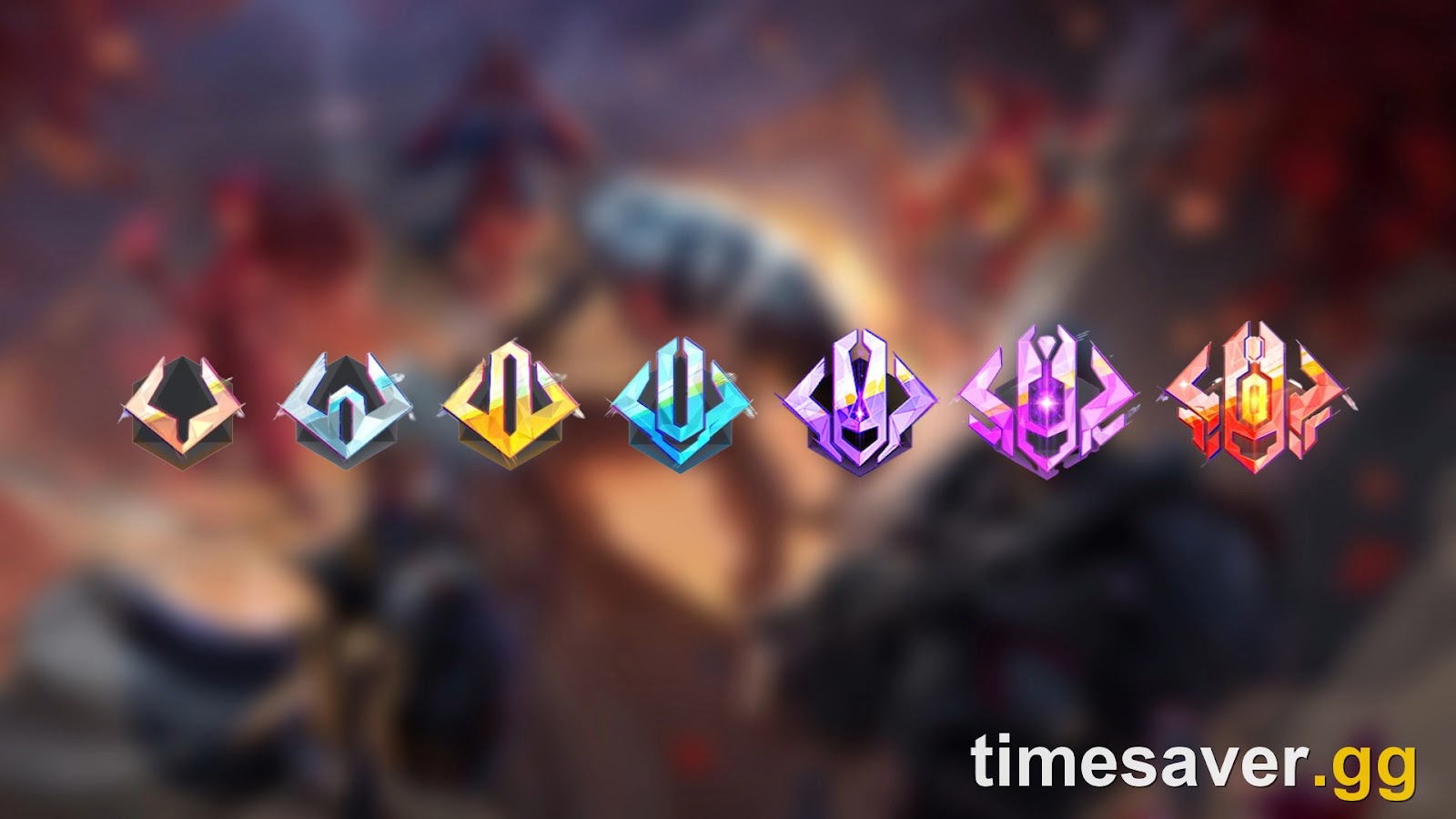 Marvel Rivals competitive rank crests — Bronze, Silver, Gold, Platinum, Diamond, Grandmaster and Celestial — the tiers you drop through at the six-division Season 10 reset