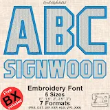 Signwood Satin Border embroidery font, primary stitch sample