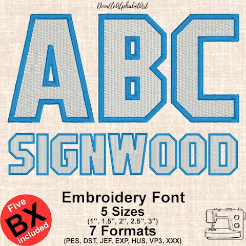Signwood Satin Border Embroidery Font machine embroidery font preview
