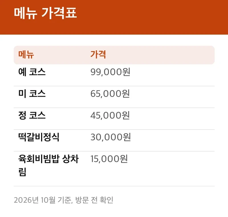 메뉴 가격표