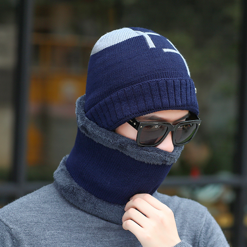 Men's knitted hat and scarf set, lined, warm