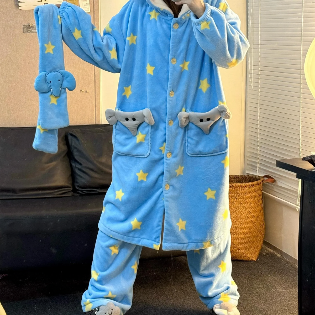 Women's Pajama Set, Flannel, Warm, Elephant Design