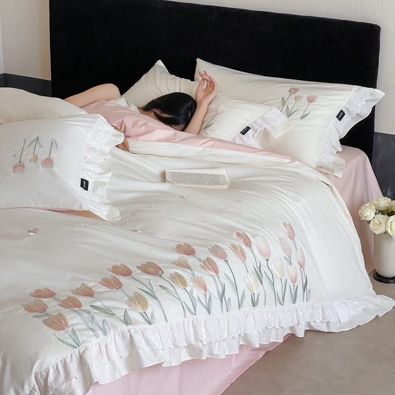 Cotton bedding set, embroidered, French style