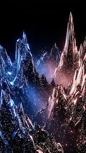 Abstract Cosmic Mountain Range in Sapphire Blue and Rose Gold