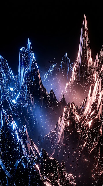 Abstract Cosmic Mountain Range in Sapphire Blue and Rose Gold - Free mobile Wallpaper