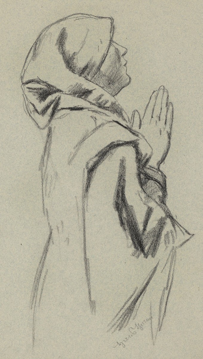 Study of a Praying Woman in a Shawl with Her Hands Folded