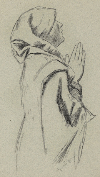 Study of a Praying Woman in a Shawl with Her Hands Folded
