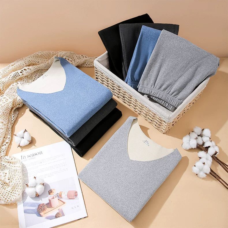 Couples Thermal Underwear Set, V-Neck, Lined