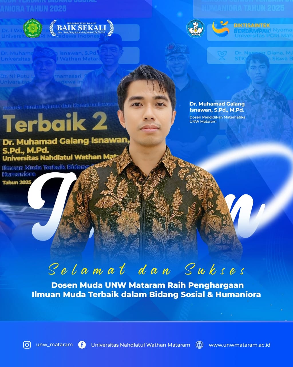 UNW Raih Prestasi Gemilang di LLDikti Award 2025: Dr. Galang Isnawan, M.Pd Wakili Universitas Sebagai Ilmuwan Muda Senior