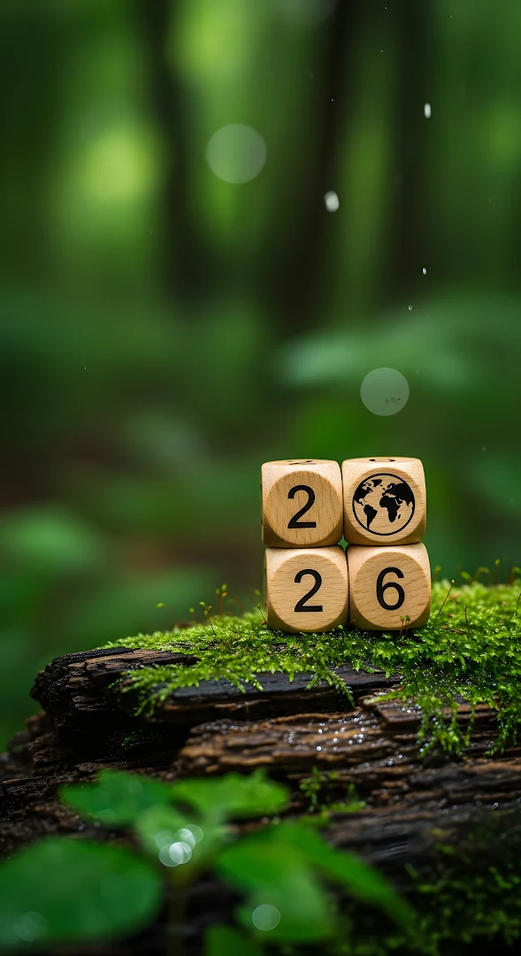 Wooden Blocks Globe Symbol on Mossy Forest Log