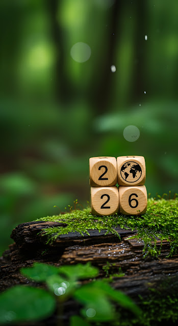 Wooden Blocks Globe Symbol on Mossy Forest Log - Free mobile Wallpaper